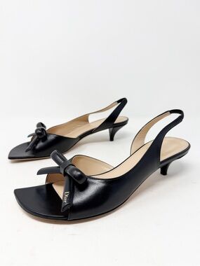 Dior Bow Slingback Kitten Heel Sandals Leather Womens Size EU 37